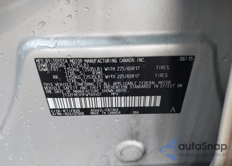 2015 Toyota Rav4 Le z USA, uszkodzony, nr VIN 2T3ZFREV9FW199407